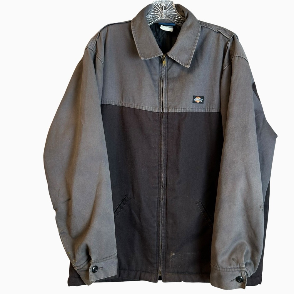 VTG Dickies Eisenhower Jacket Mens Large 2-Tone Workwear Canvas Quilt Lined Zip